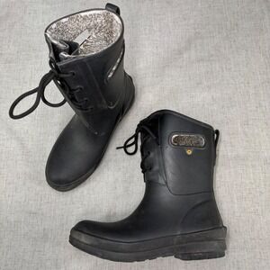 Bogs‎ Amanda II Lace Boots Black Rubber Plush Lined Waterproof Rain Women's 7
